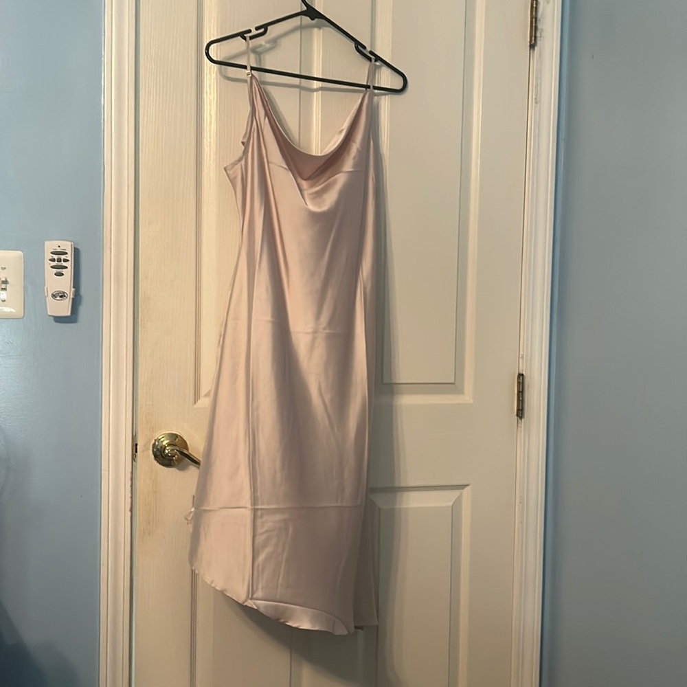 Pink Lily— Champagne Cowl Neck Satin midi dress